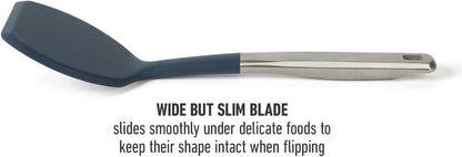 Calphalon Slotted Turner, Kitchen Flipping Spatula, Slotted Spatula, Stainless Steel Turner with Silicone Heat Resistance Handle, Nonstick-Safe Spatula for Draining and Flipping (Navy)