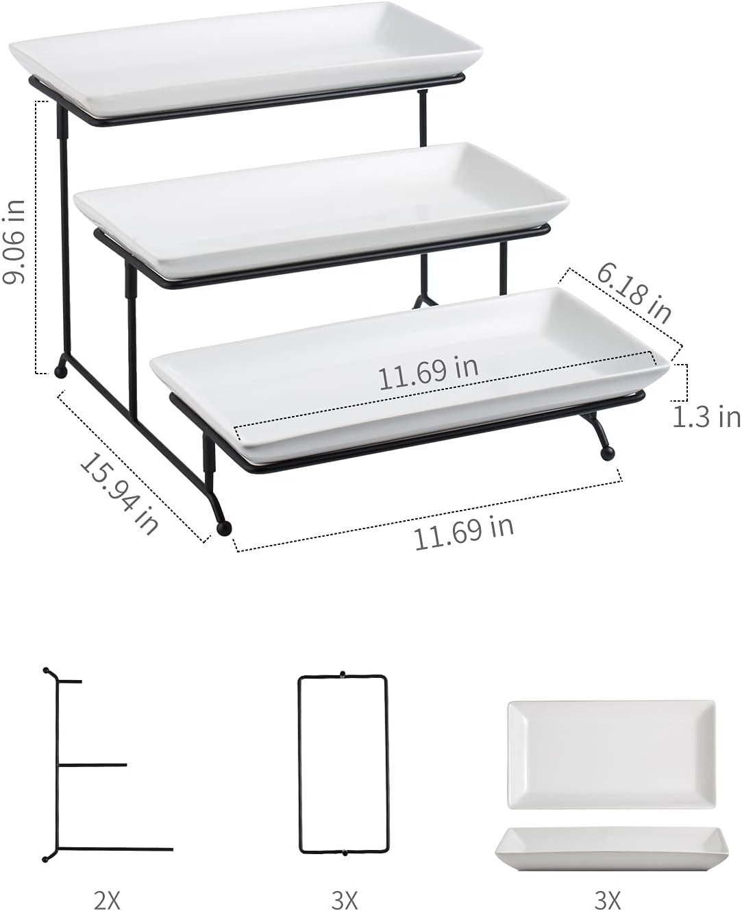 Gomakren 3 Tier Serving Trays Stand Porcelain Serving Platters 12 Inch White Serving Plates Dinner Platters for Appetizer Snack Fruit Cup Cake Tray Display Mothers Day Serving Dishes for Entertaining