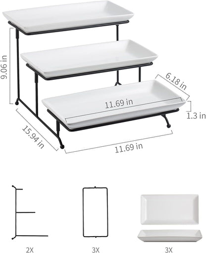 Gomakren 3 Tier Serving Trays Stand Porcelain Serving Platters 12 Inch White Serving Plates Dinner Platters for Appetizer Snack Fruit Cup Cake Tray Display Mothers Day Serving Dishes for Entertaining