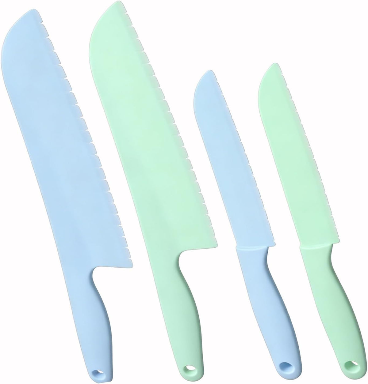 4Pcs Plastic Lettuce Knives 2 Sizes Blue & Green