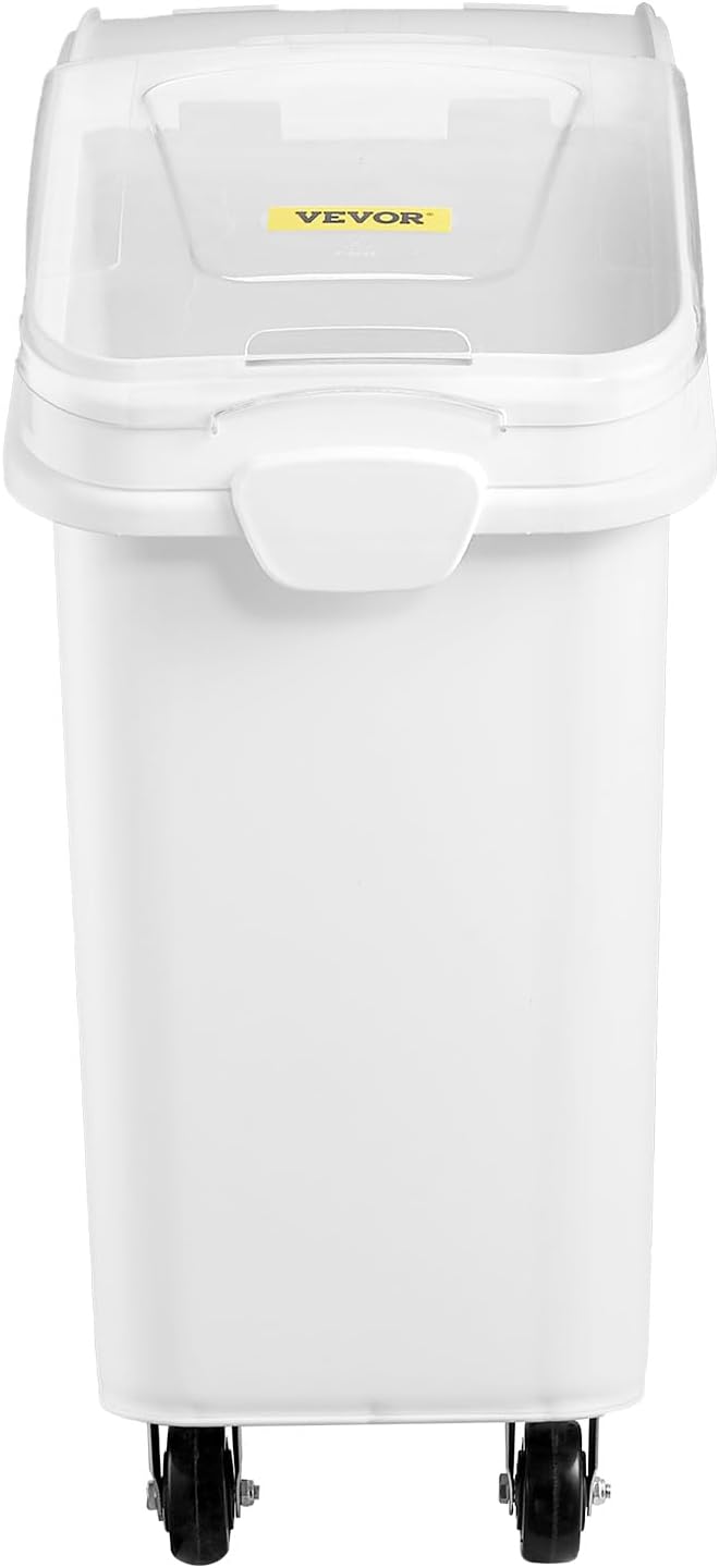 VEVOR 27 Gallon food storage containers 500 Cup Ingredient Bin with Scoop and Sliding Lid Commercial Food Container Ideal for rice storage, dog food container, flour, and sugar containers, White