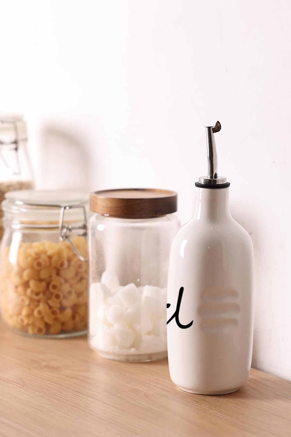 Farmhouse Ceramic Oil and Vinegar Dispenser Bottle Set (White)