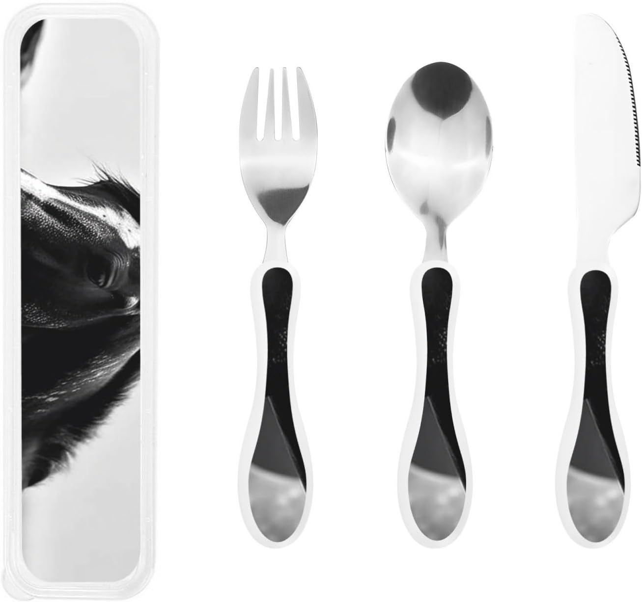3-Piece Kids Silverware Set With Storage Case, Stainless Steel Reusable Children Safe Knife Spoon Fork Set Blue Eyed Dog Children Flatware Set For Kids Lunch Box