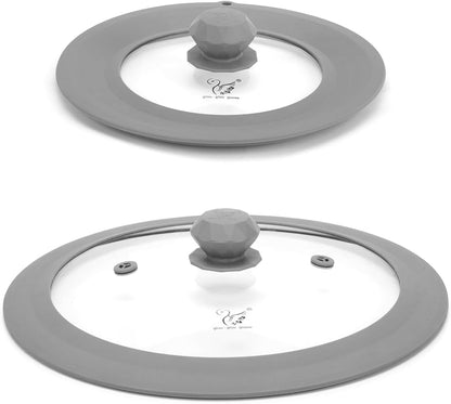 Vented Tempered Glass Universal Lid for Pot Pan Skillet with Heat Resistant Silicone Rim Microwave Splatter Lid Cover Microwave Safe Fit 11.5" 12" 12.5" Cookware, Dishwasher Safe Grey