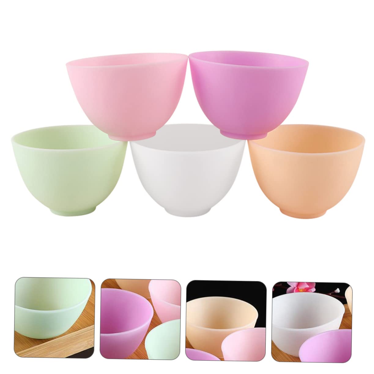 Ipetboom 5Pcs Odorless Silicone Bowl Prep Measuring Bowls for DIY Facial Masks and Cooking Flexible and Microwave Safe for Home Use Various Recipes