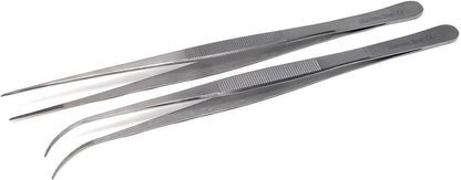 A2Z Cooking Tweezer Straight and Curved Tong Set, Tongs Precision Serrated Tips, Stainless Steel Professional Chef Tweezer Kitchen Tools for BBQ, Plating and Serving (Set of 2-10")