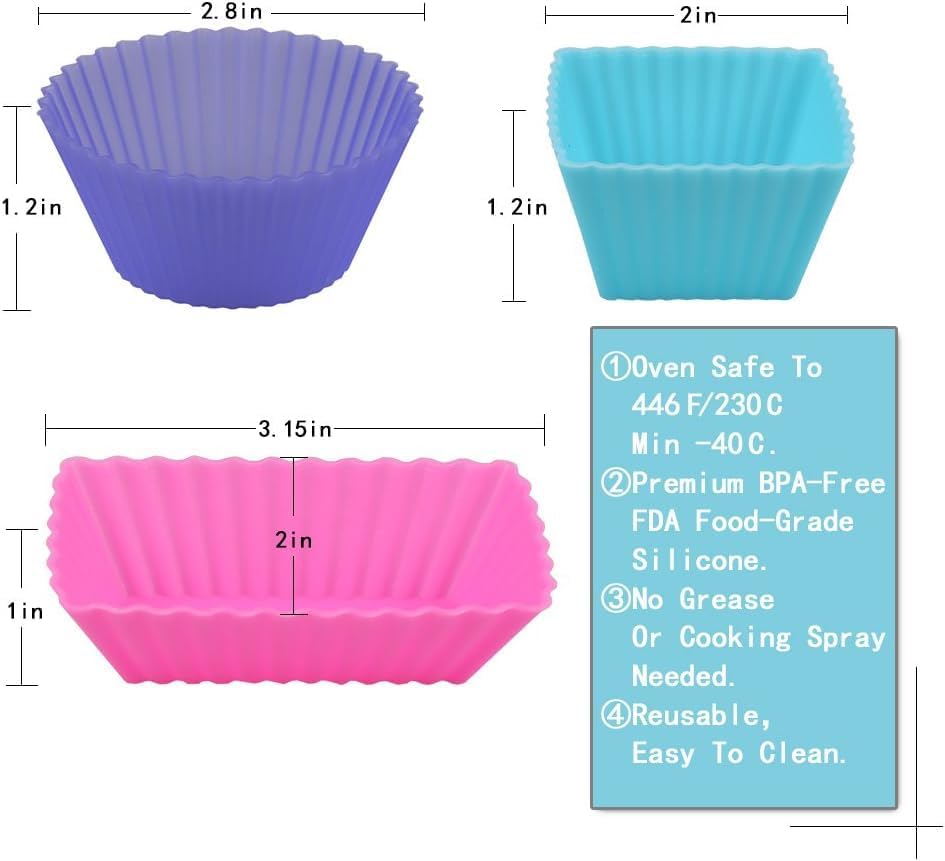 36 Pack Silicone Reusable Cupcake Cases Baking Muffin Cups Liners Molds Sets