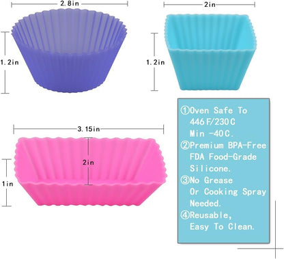 36 Pack Silicone Reusable Cupcake Cases Baking Muffin Cups Liners Molds Sets