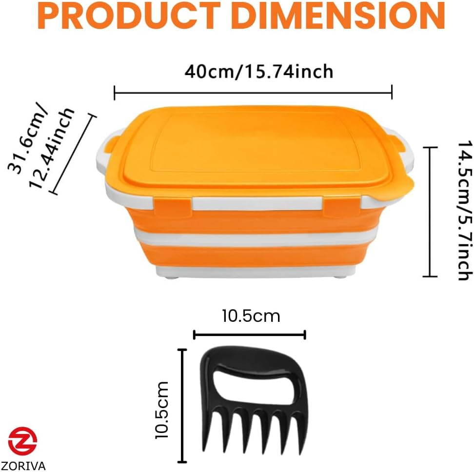 BBQ Prep Tub with Lid and Meat Claws – 8L Collapsible, Multifunctional Washing and Storage Basin for Meat, Vegetables and Fruits, Ideal for Outdoor Grilling, Camping and Kitchen Use