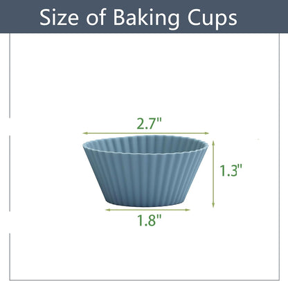 Silicone Baking Muffin Cups 12 Pack, Reusable Cupcake Liners Cake Molds, BPA Free, Dishwasher Safe(White, Green, Navy, Dusty Blue)