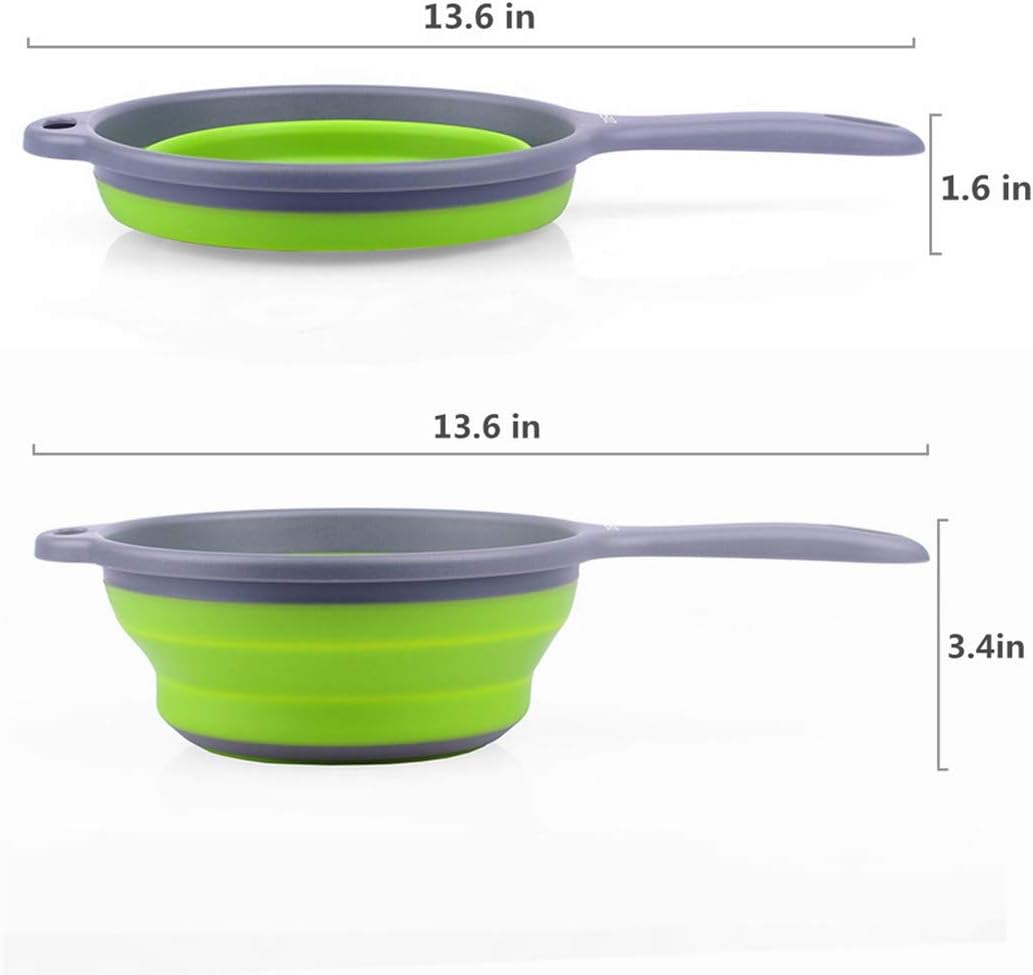 ZOER Kitchen Foldable Pasta Strainers,Collapsible Colanders with Handles,Space-Saver Folding Silicone Strainers Colander,Capacity of 2 quart (Green)