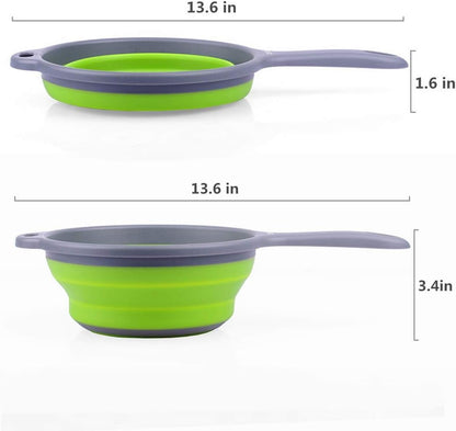 ZOER Kitchen Foldable Pasta Strainers,Collapsible Colanders with Handles,Space-Saver Folding Silicone Strainers Colander,Capacity of 2 quart (Green)