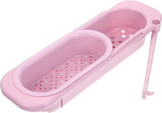 GALPADA Expandable over Sink Colander Strainer Basket, Pink Kitchen Sink Basket with Fine Mesh, Multifunctional Vegetable Washing and Dish Dry Rack for Food Drainage and Storage