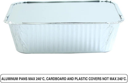 PARTY BARGAINS 4 lb Aluminum Pans with Board Lids, 50 Pack – 12 x 8 in Disposable Foil Roasting & Steam Table Pans for Catering, Takeout, Meal Prep, Oven Safe up to 240°C