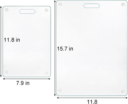 Okllen Set of 2 Tempered Glass Cutting Board for Kitchen, Non Toxic Clear Glass Chopping Boards with Non-Slip Mats, Easy to Clean, 16x12 & 12x8 inch