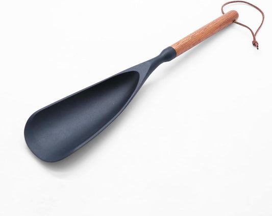 Cooking Spoon for Nonstick Cookwares, Multifunction Spatula Spoon, Great for Both Cooking and Serving, Durable BPA-Free Matte Black Silicone, Wood Handle Spoon, Safe for Nonstick Cooking Surfaces