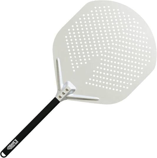 Dave's 16in Aluminum Perforated Pizza Peel | Lightweight Metal Turning Spatula with Long Handle (16 Inch)