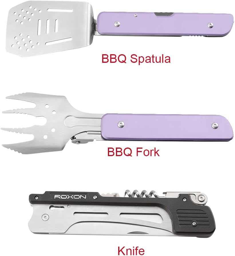ROXON 6-in-1 Folding Grill Utensils Set, 14" BBQ Tools for Camping S601
