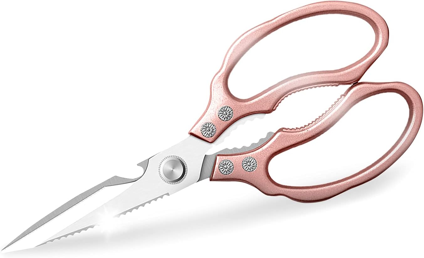 AWinjoy Heavy Duty Sharp Kitchen Scissors, Dishwasher Safe, Cooking Shears for Meat, Chicken, Fish, Poultry, Herb, Bread (Silver)