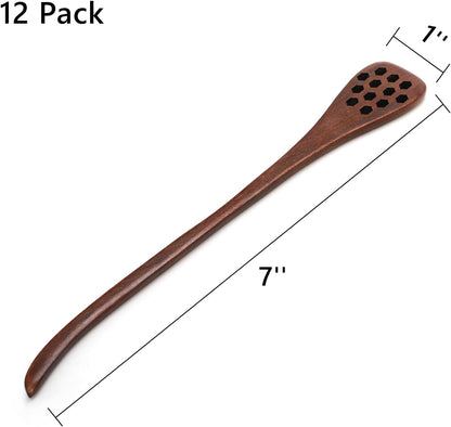 Cididu 12 Pack Wood Honey Dipper, Honey Spoon Sticks, Honey Mixing Stirrers for Tea Coffee, Honey Comb Sticks with Long Handle, Reusable Honey Wand Syrup Dippers for Home Kitchen Party, Food Safe, 7''