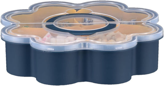 Snackle Box Container, Flower Shaped Dry Fruit Tray, Candy and Nut Serving Container, Rotating Snack Box Segmented Storage Organizer, Large Capacity Snack Box Container (C)