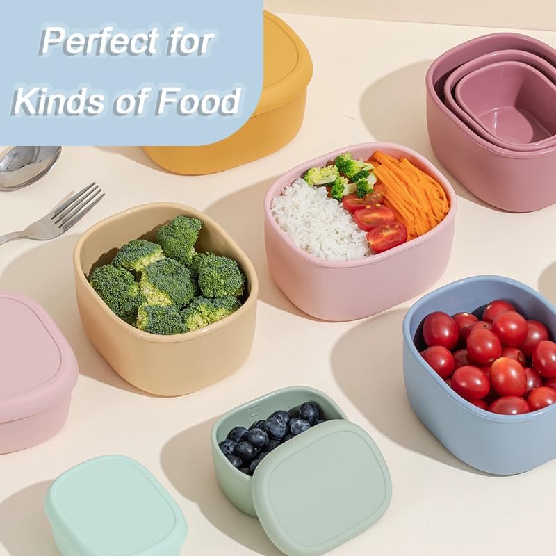 Reusable Nesting Silicone Food Storage Containers, Set of 3 Lunch Box Bento with Lids, Airtight Snack Container, BPA Free, Dishwasher Microwave Oven Freezer Safe (6.7oz, 10oz, 20oz) (Royal Blue)