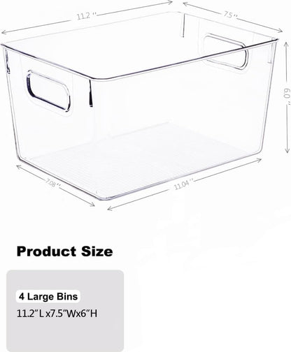 Clear Plastic Storage Bins 8 Pack - Pantry Organizers and Storage, Fridge Organizer Containers for Kitchen, Cabinet, Freezer, Bathroom, Clost, Home Organization