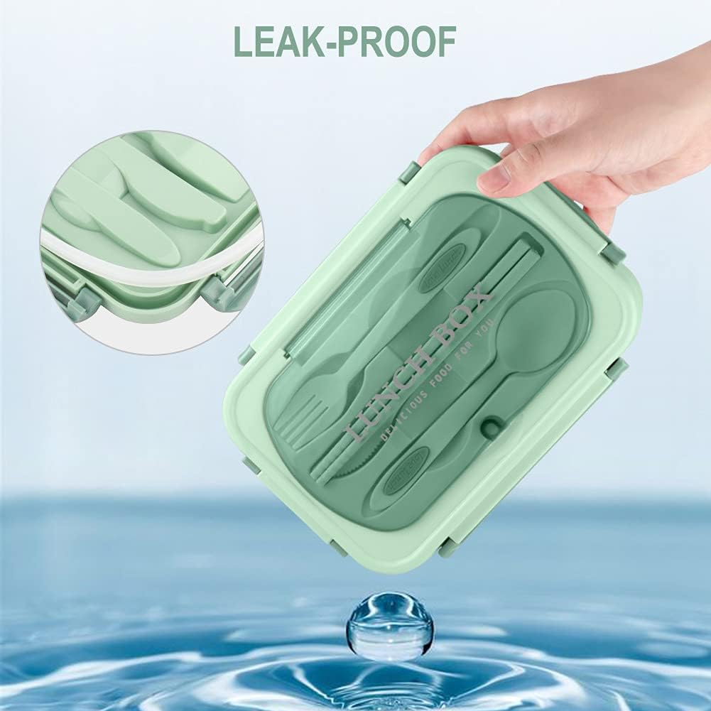 NatraProw Bento Box for Adult, 1200 ML Lunch Containers, LeakProof Lunch Box with Utensils, BPA Free, 3 Compartment Bento Box Microwave Safe, Khaki