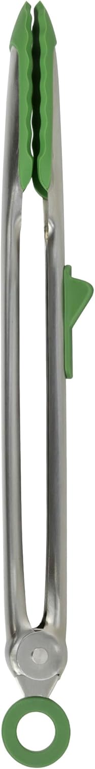 Tovolo Tongs With Silicone Tips Easy Grip 13” Long Kitchen Tongs Stainless Steel Handle For Cooking BBQ, Non Scratch Heat Resistant Locking Metal Silicone Tipped Dishwasher Safe BPA Free, Black