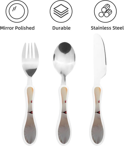 3-Piece Kids Silverware Set With Storage Case, Stainless Steel Reusable Children Safe Knife Spoon Fork Set Blue Lotus Floral Children Flatware Set For Kids Lunch Box