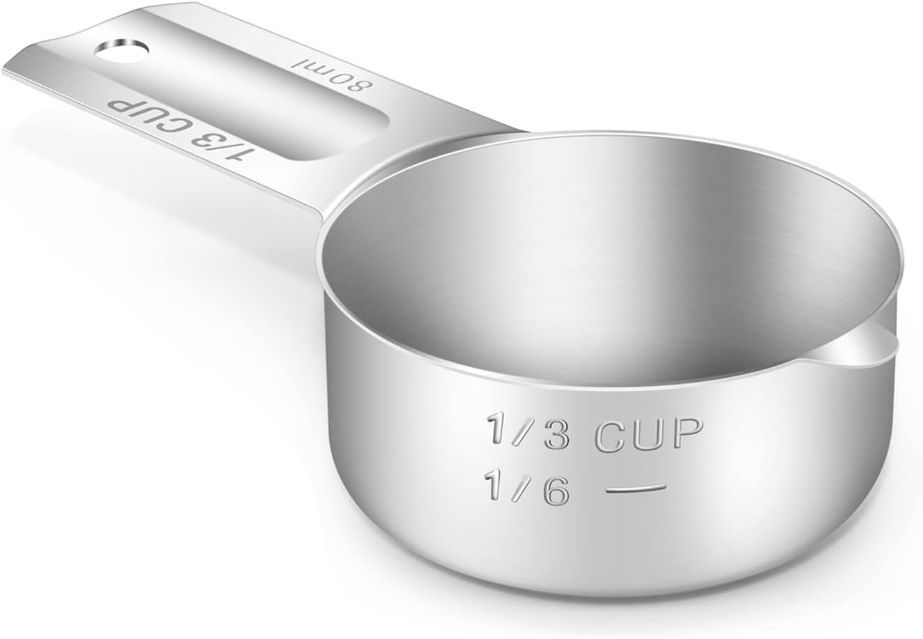 1PCS 3/4Cup (180ml, 6oz) Single Measuring Cup, Stainless Steel Measure Scoop, Metric and US Measurement, Dishwasher Safe