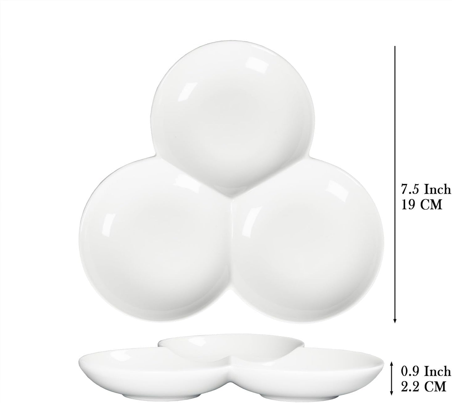 4 Pieces Chip and Dip Serving Set Ceramic Divided Serving Trays Platters Chip and Dip Bowl Compartment Cheese Ball Serving Dish Dumpling Plate for Party Appetizers Snacks Veggies, 7.1 Inch