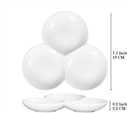 4 Pieces Chip and Dip Serving Set Ceramic Divided Serving Trays Platters Chip and Dip Bowl Compartment Cheese Ball Serving Dish Dumpling Plate for Party Appetizers Snacks Veggies, 7.1 Inch
