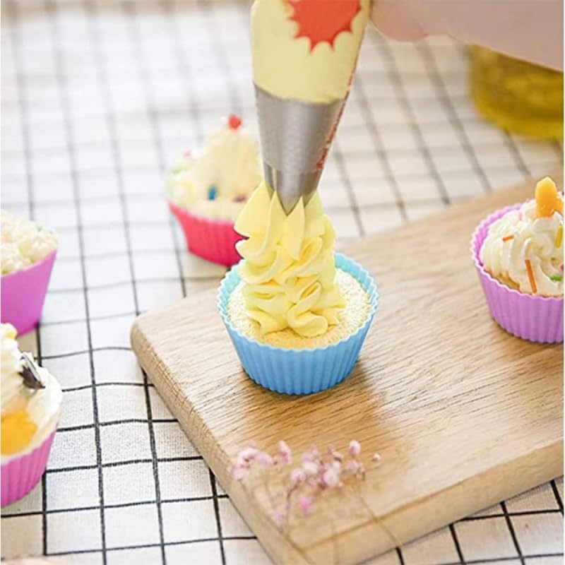 Silicone Baking Cups, Reusable Cupcake Liners, Non-stick Muffin Molds, 12 Pieces