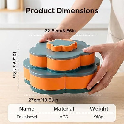 10-Grid Petal Rotating Snack Tray with Lid, Portable Divided Snackle Box Container for Party, Picnic and Camping, 360° Smooth Spinning Fruit Platter for Nuts, Fruits and Candy (C)