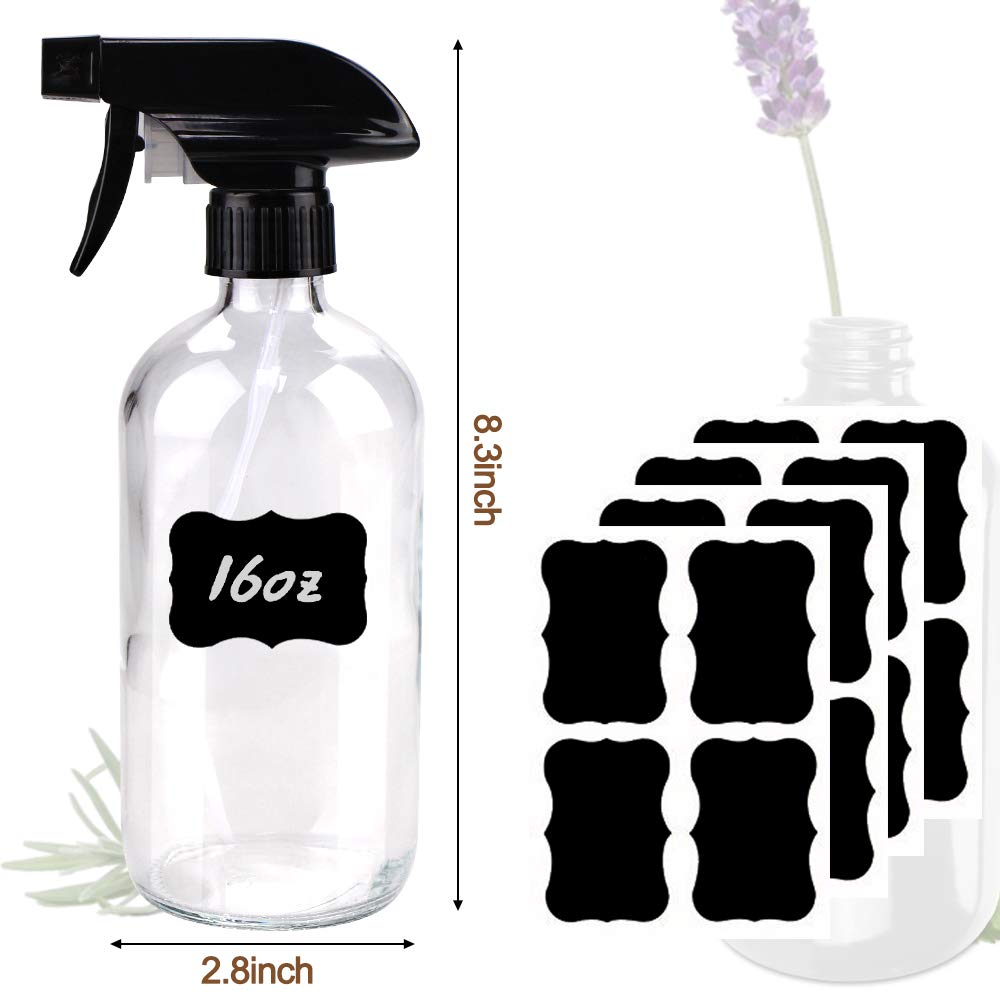 Bontip Glass Spray Bottle 16 oz for Cleaning, Plants (2 Pack, Amber)