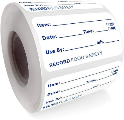 500pcs Food Safety Date Labels - Record Keeping Stickers with Pre-Printed Item, Date, Time Fields, English Letter and Number Pattern, Paper Material - for Kitchen Organization
