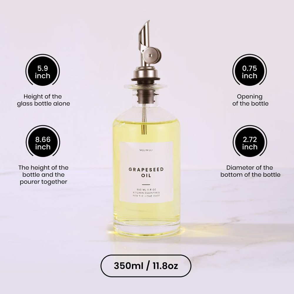 Molimoli - Premium Olive Oil Dispenser Bottles for Kitchen with Pourer - Oil and Vinegar Dispenser Set, Glass Dispenser for Kitchen, Dispenser Bottle of 350ml