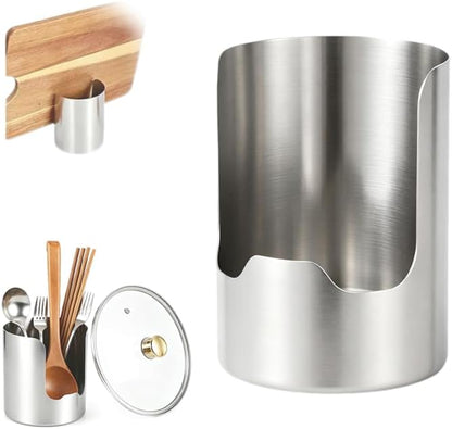 2 In 1 Multi-functional Kitchen Utensil Holder, Heavy Duty Stainless Steel Pot Lid & Spoon Rack Space-Saving Vertical Stand for Spatulas, Tongs, Ladles, Countertop Organizer，1 Psc
