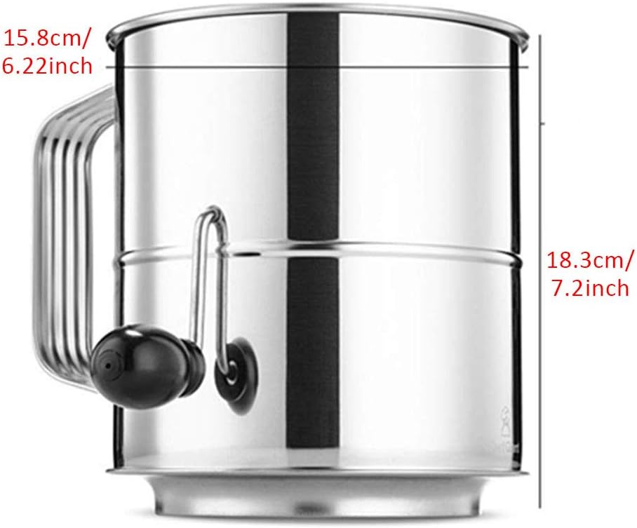 Flour Sifter, 8-Cup Hand Crank Baking Sifter with Fine Mesh Rotary
