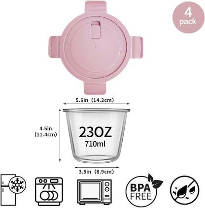 Small Round Glass Food Storage Containers with Lids, 1.5 Cup Round Food Containers set BPA-Free, 12oz Glass Lunch Bowls for Soup Leftover, Microwave, Dishwasher and Freezer Safe (4pack)