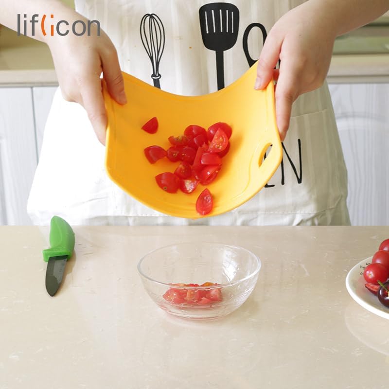 Liflicon Thick Cutting Boards for Kitchen Silicone Chopping Board Set of 2 Mid 12.6'' x 9.1”,Mini 9.1”x7.1” Non-slip Deep Drip Juice Groove Easy Grip Handle,Dishwasher Safe-Red