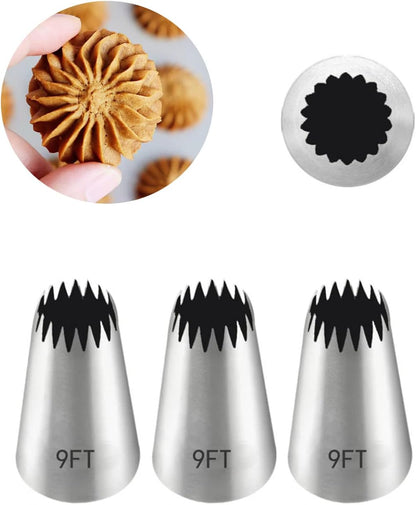 4B Piping Tip Set, Open Star Frosting Tips for Cake Decorating, 3 Pcs