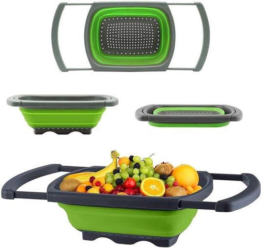 Collapsible Colander Set of 2, Foldable Silicone Pasta Strainer with Handles, 2 Pack Space Saving Kitchen Colander for Fruits,Space Saving Pasta Strainer Basket for Fruits & Vegetables