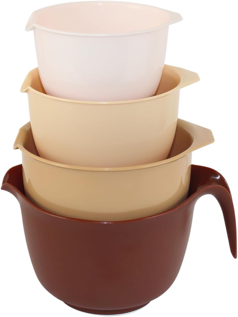 Glad Mixing Bowls with Pour Spout, Set of 4 - Nesting Plastic Bowls (1.2qt, 1.9qt, 2.8qt, and 3qt with Handle) - Non Slip Base, Dishwasher Safe Kitchen Cooking and Baking Supplies, Green