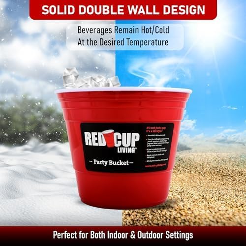 Red Cup Living Large Party Ice Bucket, 201 oz Insulated Drink Cooler for Parties, Bar & Kitchen, Durable Plastic Beer, Wine & Champagne Beverage Tub for Holiday