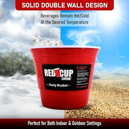 Red Cup Living Large Party Ice Bucket, 201 oz Insulated Drink Cooler for Parties, Bar & Kitchen, Durable Plastic Beer, Wine & Champagne Beverage Tub for Holiday