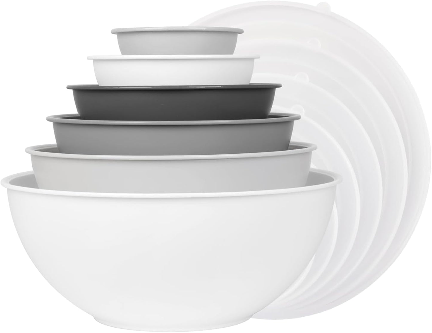 BoxedHome BPA Free Plastic Round Mixing Bowl with Lids, 12 Pack Nesting Bowls with Lids Set, Microwave and Dishwasher Safe Prep & Serving Bowls Great for Mixing, Baking, Serving (pinkish green, 12pcs)