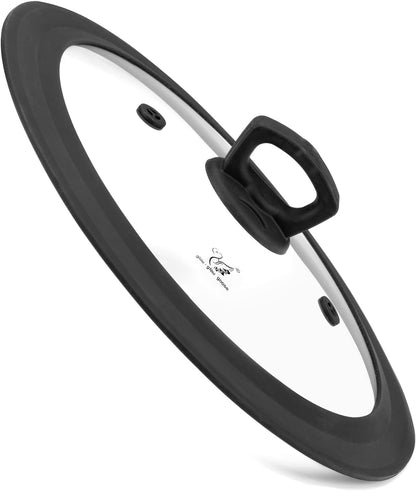 Vented Tempered Glass Universal Lid for Pot Pan Skillet with Heat Resistant Silicone Rim Microwave Splatter Lid Cover Microwave Safe Fit 11.5" 12" 12.5" Cookware, Dishwasher Safe Grey