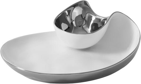 Pampa Bay Titanium-Plated Porcelain Chip and Dip, 12 x 10 Inch, Gold/White Tone, Oven, Freezer, Dishwasher Safe